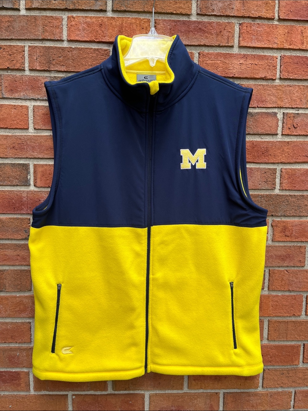 Michigan Wolverines Colosseum Yellow Fleece/Navy Overlay Vest Zip Pockets XL